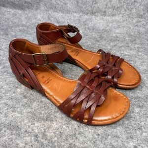 Spring Step Brown Leather Woven Huarache Ankle Strap Sandals Womens Size 38 Ravi